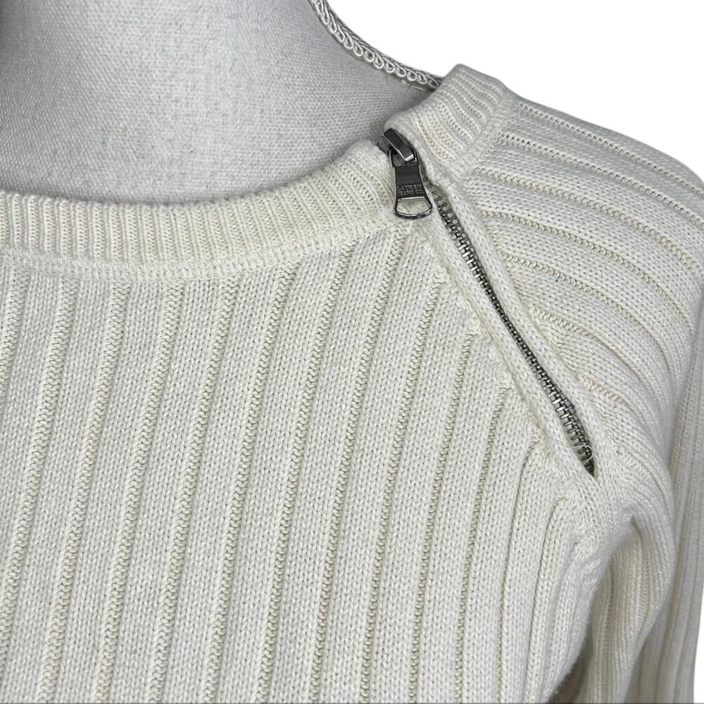 Lauren Ralph Lauren Crewneck Ribbed Zip-Shoulder Sweater Cream preppy cotton - Picture 3 of 7
